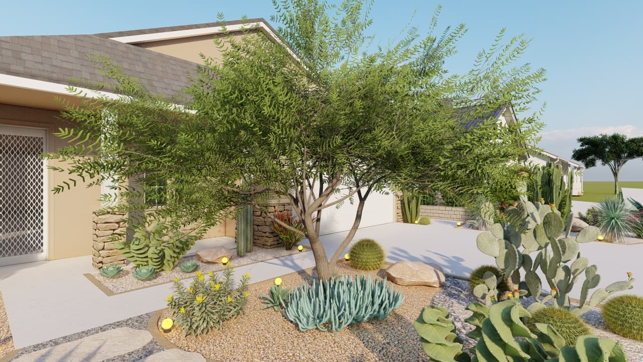 Completed xeriscape landscape project in Orange County CA by Orange Path Landscaping