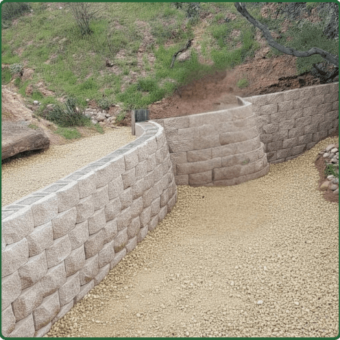 Curved keystone retaining wall installation by Orange Path Landscaping, Orange County CA